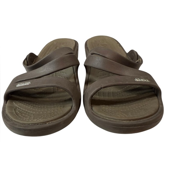 CROCS Brown Patricia Wedges Slip-On Sandals - Picture 2 of 6